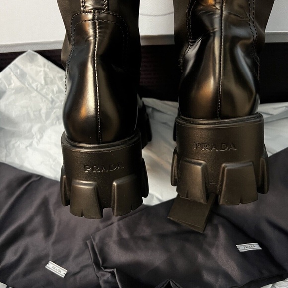 Prada Monolith Nylon Zip-Pocket Platform Riding Boots - Picture 7 of 11